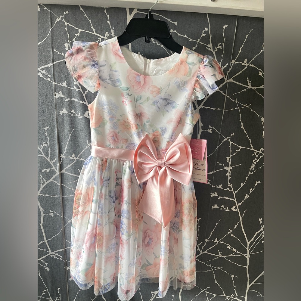 Floral Kids Dress with Pink Bow